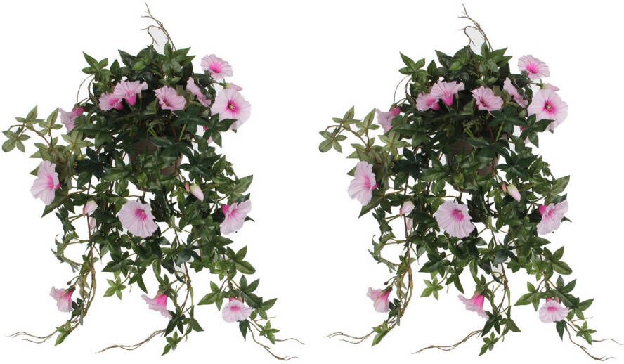 Mica Decorations 2x stuks groene Petunia lichtroze bloemen kunstplanten 50 cm Kunstplanten