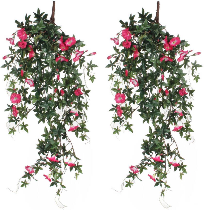 Mica Decorations 2x stuks groene Petunia kunstplant met roze bloemen 80 cm Kunstplanten nepplanten hangplanten Kunstplanten