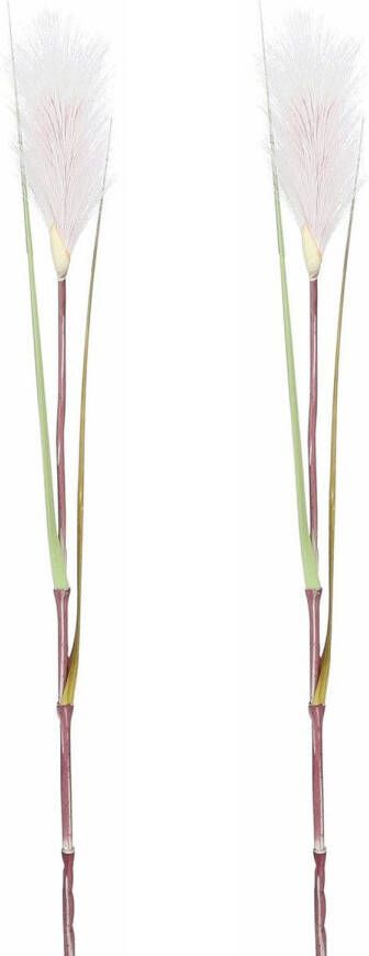 Mica Decorations 2x stuks kunstgras rietgras kunstplant tak losse steel groen witte pluim 72 cm Kunstplanten