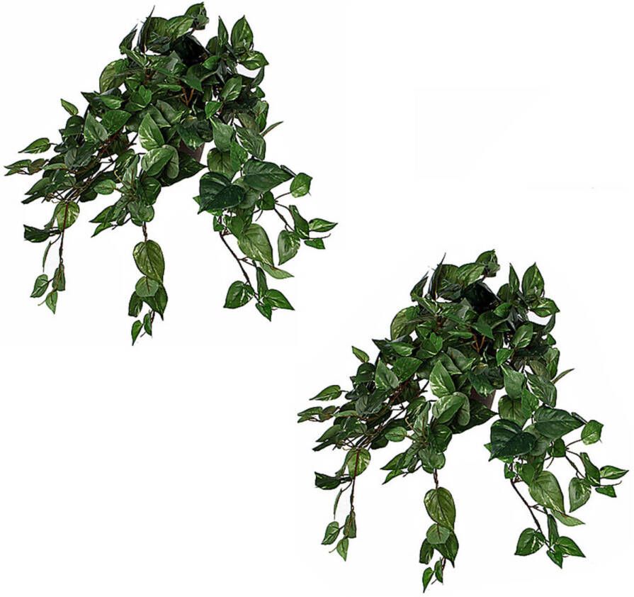 Mica Decorations 2x stuks scindapsus Drakenklimop kunstplanten groen L45 x B25 x H25 cm hangplant Kunstplanten