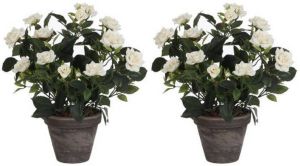 Mica Decorations 2x Witte Rozen Kunstplant 33 Cm In Pot Stan Grey Kunstplanten nepplanten