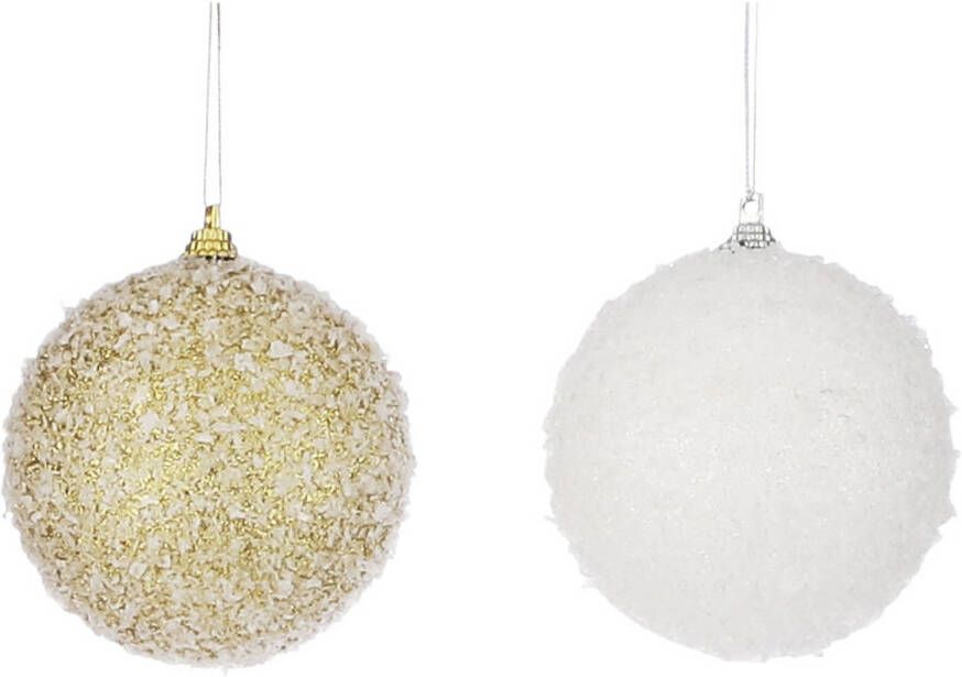 Mica Decorations 6x Kunststof kerstballen met witte sneeuw afwerking 8 cm Kerstbal