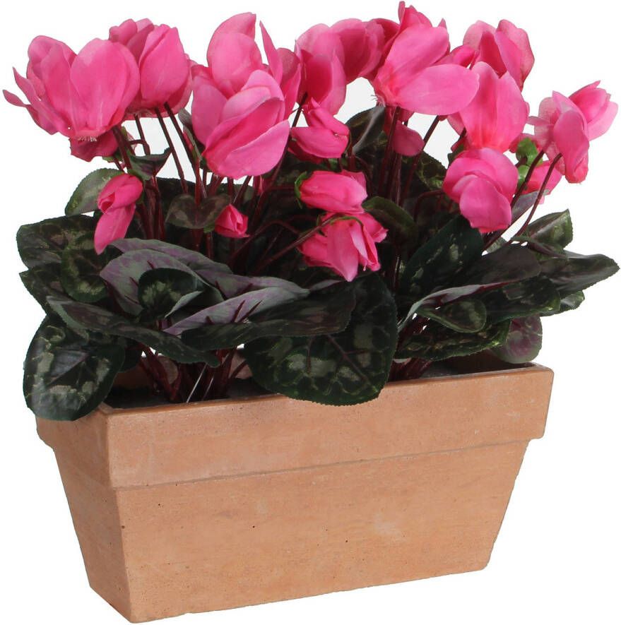 Mica Decorations Cyclaam balkon kunstplant roze in keramieken pot L29 x B13 x H33 cm Kunstplanten nepplanten balkonplanten Kunstplanten