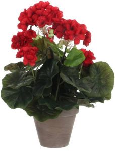 Mica Decorations Geranium kunstplant rood in keramieken pot H34 x D20 cm Kunstplanten nepplanten met bloemen Kunstplanten