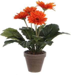 Mica Decorations Gerbera kunstplant oranje in keramiek pot H35 cm Kunstplanten nepplanten met bloemen Kunstplanten