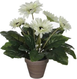 Mica Decorations Gerbera kunstplant wit in keramiek pot H35 cm Kunstplanten nepplanten met bloemen Kunstplanten