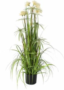 Mica Decorations Kunstgras gras kunstplant met pluimen groen creme H120 x D45 cm op stevige plug Kunstplanten