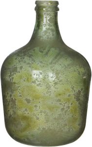 Mica Decorations Groene antieklook fles vaas vazen van glas 27 x 42 cm Diego Woonaccessoires woondecoraties Glazen bloemenvaas Flesvaas flesvazen Vazen