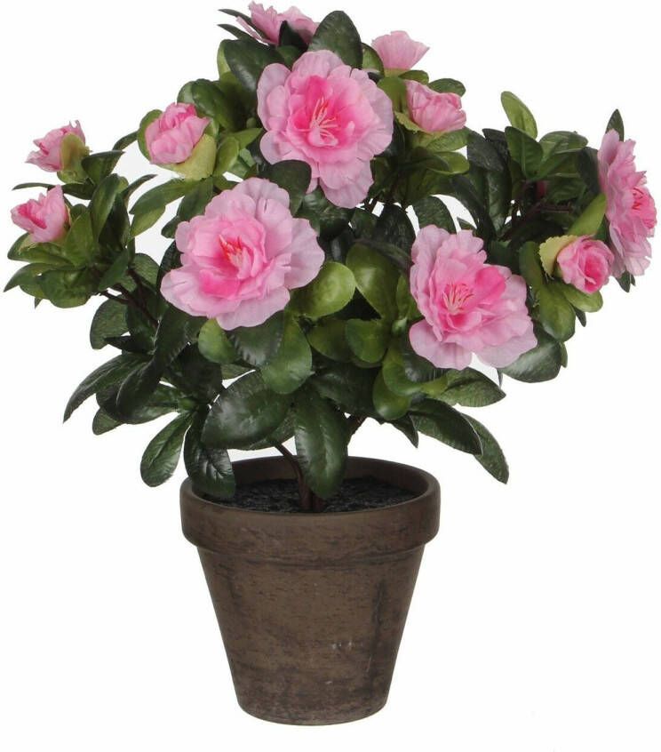 Mica Decorations Groene Azalea kunstplant met roze bloemen 27 cm in pot stan grey Kunstplanten nepplanten Kunstplanten