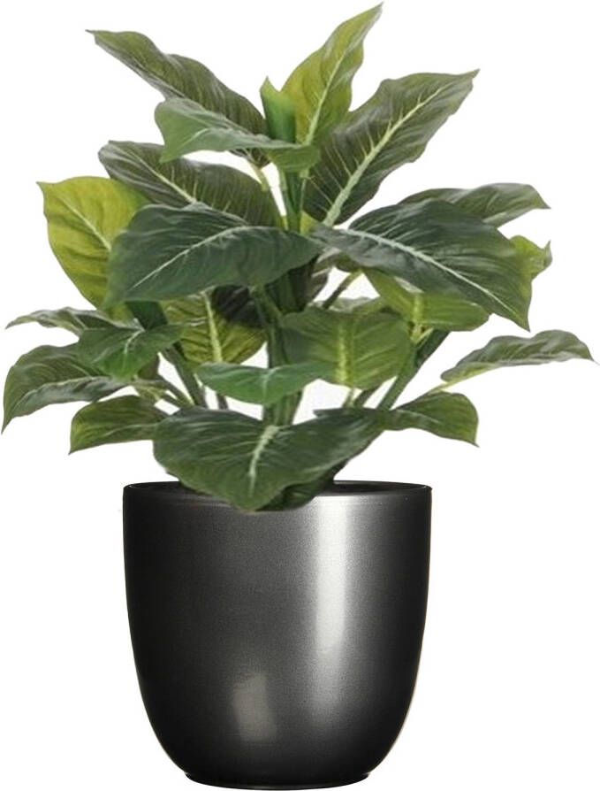 Mica Decorations Groene Philodendron kunstplant 49 cm in bloempot antraciet Dia 14.5 cm Kunstplanten