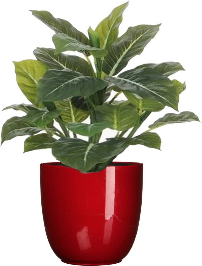 Mica Decorations Groene Philodendron kunstplant 49 cm in bloempot rood Dia 14.5 cm Kunstplanten