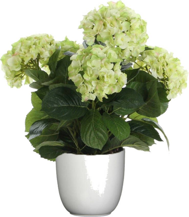 Mica Decorations Hortensia kunstplant kunstbloemen 45 cm groen in pot wit Kunstplanten