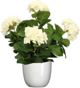 Mica Decorations Hortensia kunstplant kunstbloemen 45 cm wit in pot wit glans Kunstplanten