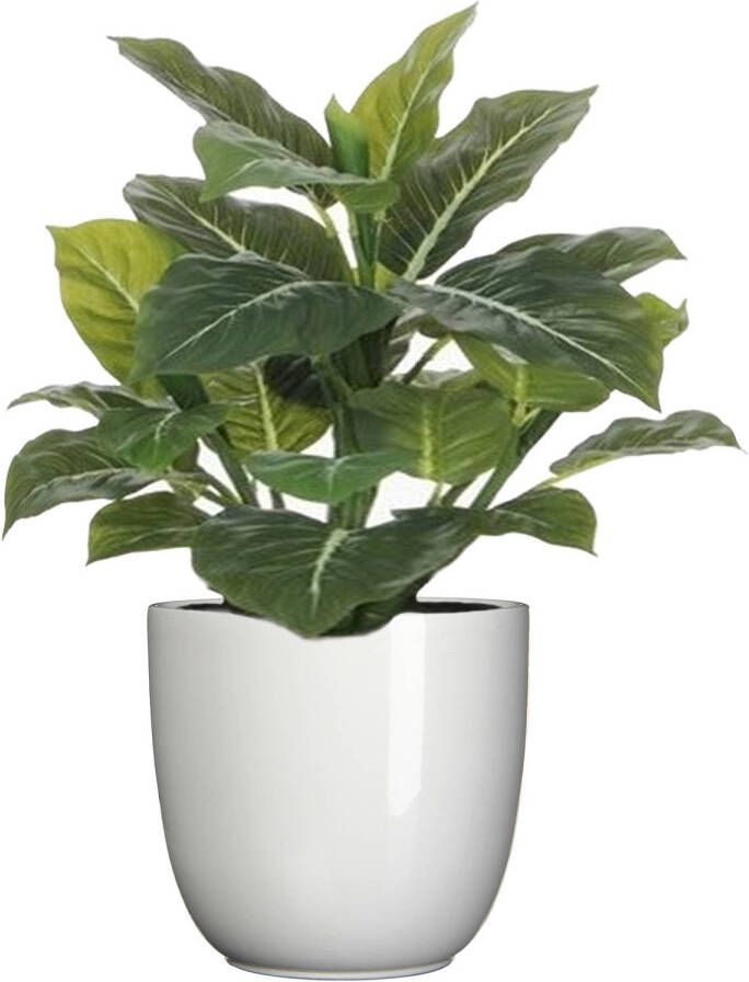 Mica Decorations Groene Philodendron kunstplant 49 cm in bloempot wit Dia 14.5 cm Kunstplanten