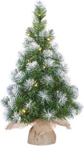 Mica Decorations Kunst Kerstboom kunstboom In Jute Zak Met Verlichting En Sneeuw 60 Cm Kunstkerstboom