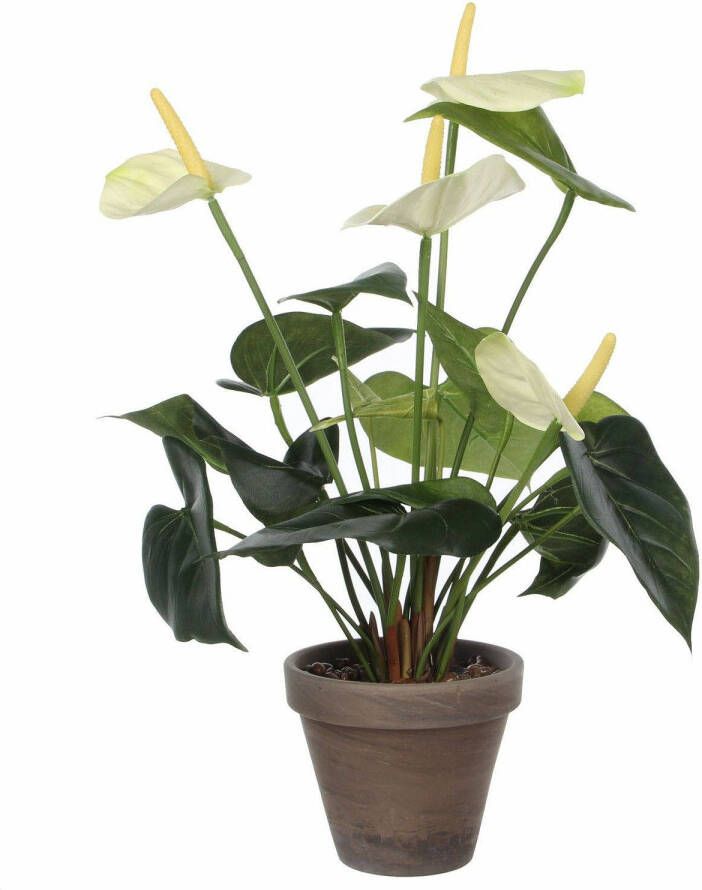 Mica Decorations Witte Anthurium kunstplant 27 cm in grijze plastic pot Kunstplanten nepplanten Kunstplanten
