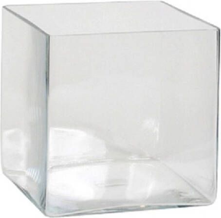 Mica Decorations Lage glazen vaas transparant vierkant glas 20 x 20 x 20 cm Vazen