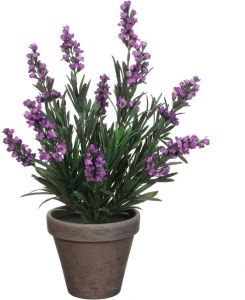 Mica Decorations Lavendel kunstplant kamerplant paars in grijze sierpot H33 cm x D20 cm Kunstplanten nepplanten Kunstplanten