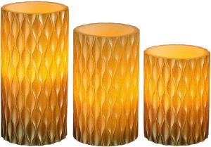 Mica Decorations LED kaarsen stompkaarsen 3x st- goud -10 12.5 15 cm LED kaarsen