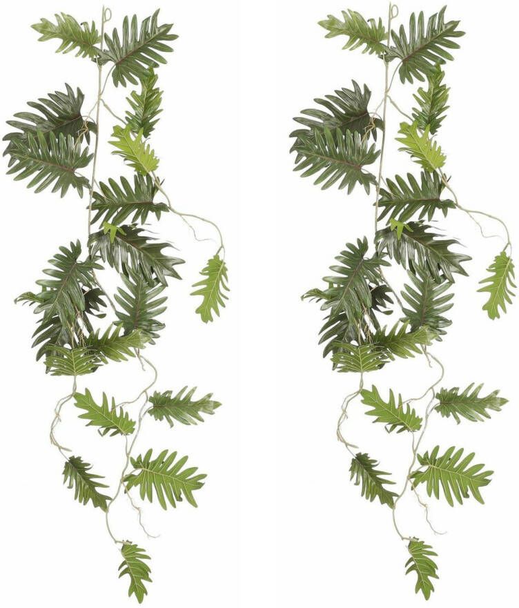 Mica Decorations Mica Decoration kunstplant slinger Philodendron Selloum 2x groen 115 cm Kamerplant snoer Kunstplanten