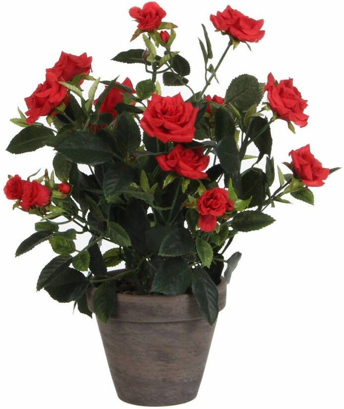 Mica Decorations Rode rozen kunstplant 33 cm met pot stan grey Kunstplanten
