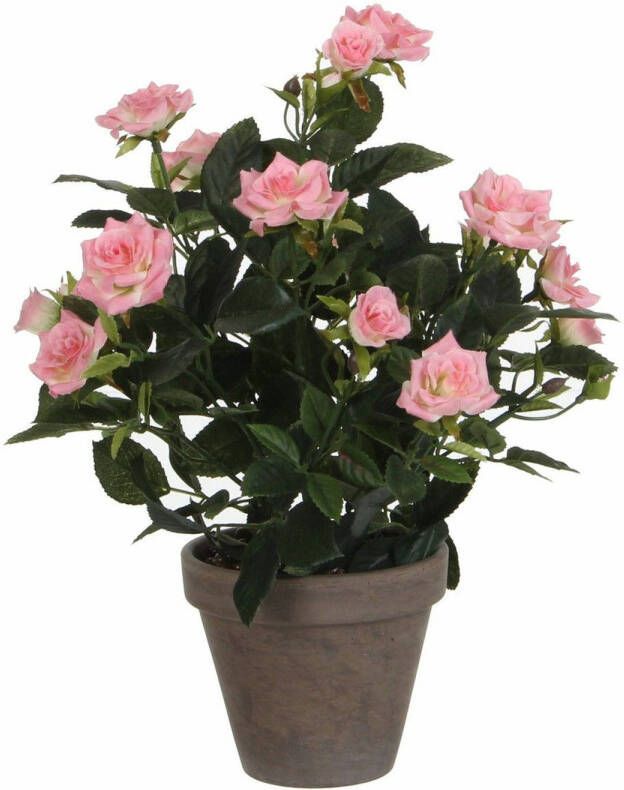 Mica Decorations Roze rozen kunstplant 33 cm in pot stan grey Kunstplanten nepplanten Kunstplanten