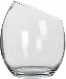 Mica Decorations Schuine schaal vaas Kathi gerecycled glas helder transparant D18 x H20 Vazen