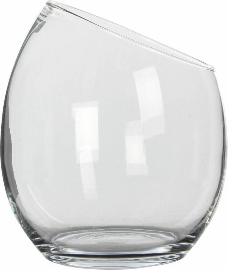 Mica Decorations schuine vaas schaal gerecycled glas transparant D23 x H25 cm Vazen