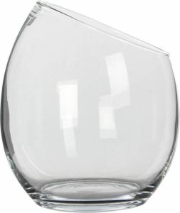 Mica Decorations Schuine schaal vaas Kathi gerecycled glas helder transparant D23 x H25 Vazen