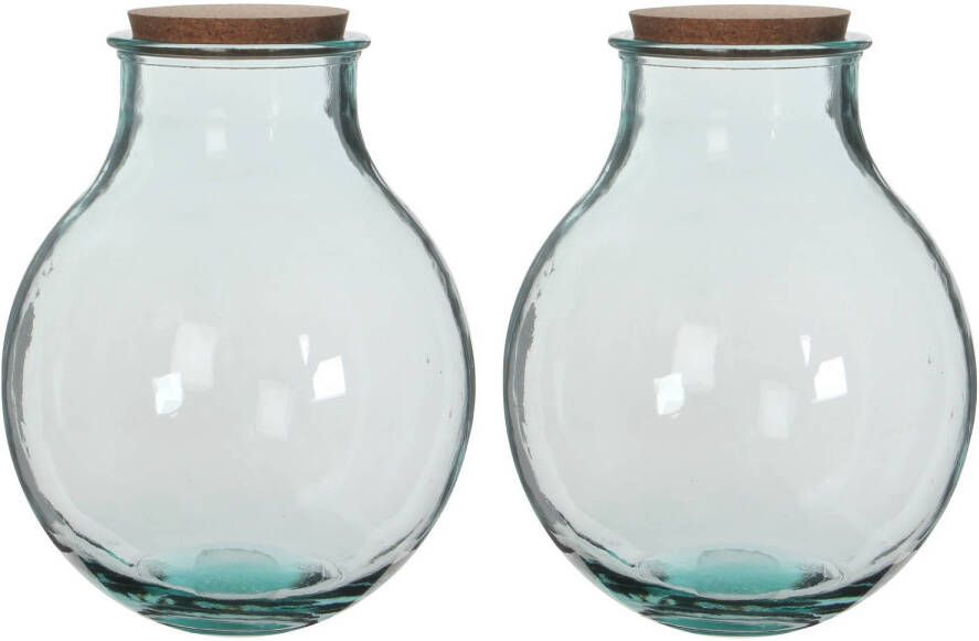 Mica Decorations Set van 2x Ronde vazen vaas Olly 29 x 38 cm transparant gerecycled glas met kurk deksel Home Deco vazen Woonaccessoires Vazen