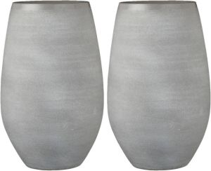 Mica Decorations Set van 2x stuks bloempotten vazen lichtgrijs keramiek voor bloemen planten H40 x D26 cm Vazen