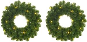 Mica Decorations Set van 2x stuks groene kerstkransen met verlichting 30 LED lampjes 60 cm Kerstkransen