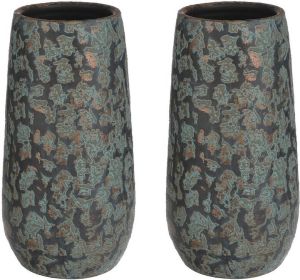 Mica Decorations Set van 2x stuks plantenpotten bloemenvazen van keramiek in het flakes koper print 35x17 cm plantenpotten vazen