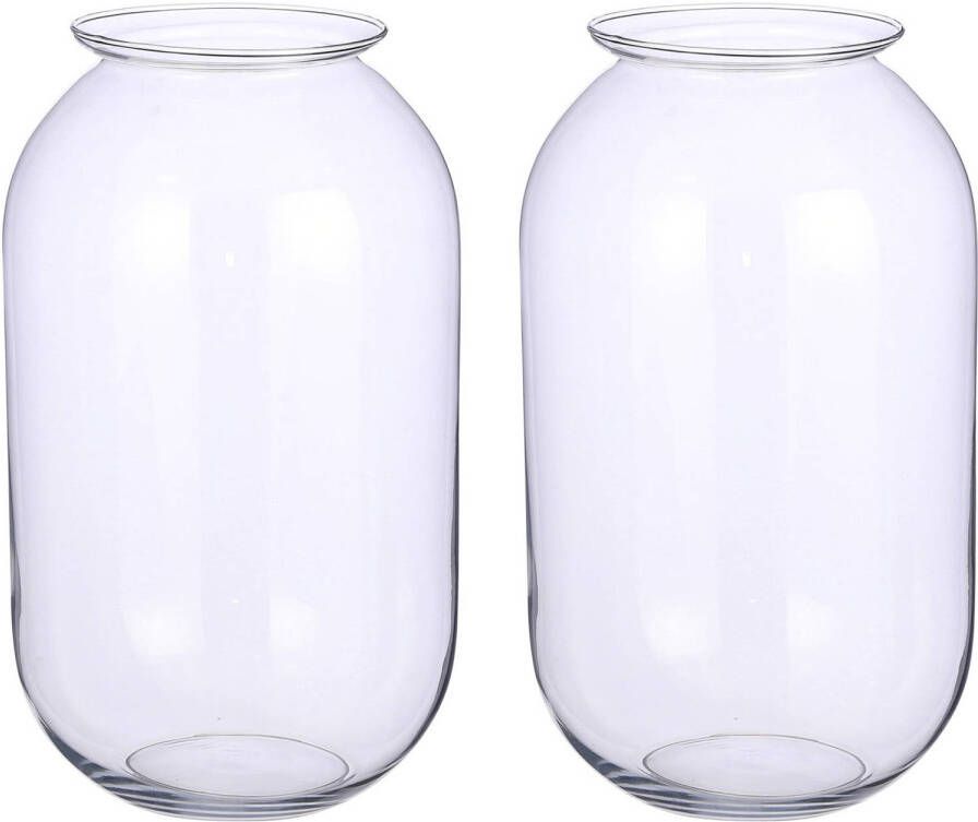 Mica Decorations Set van 2x stuks transparante ronde vaas vazen van glas 19 x 30 cm Woonaccessoires woondecoraties Glazen bloemenvaas Boeketvaas Vazen