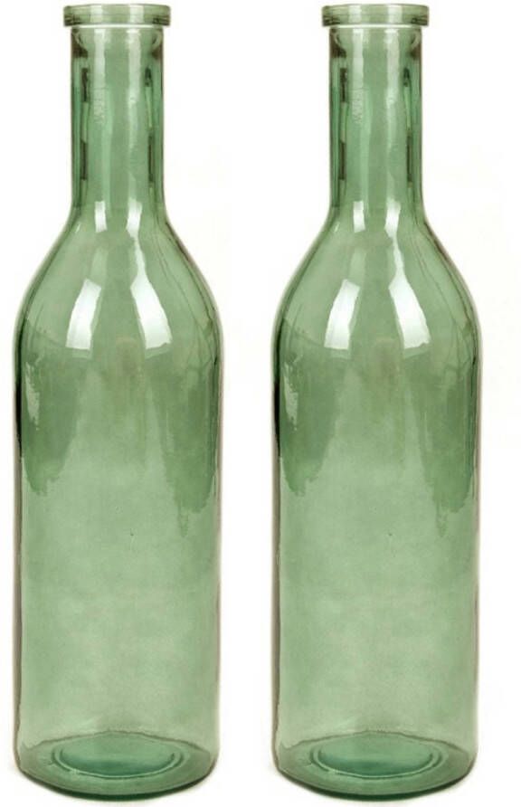 Mica Decorations Set van 2x stuks transparante groene fles vaas vazen van eco glas 18 x 75 cm Vazen