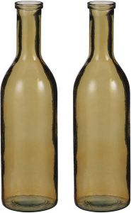 Mica Decorations Set van 2x stuks flesvaas bloemenvaas bloemenvazen 15 x 50 cm transparant okergeel glas Vazen