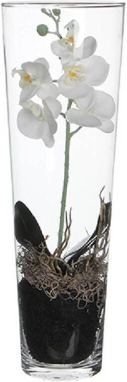 Mica Decorations Witte Orchidee Phalaenopsis kunstplant 50 cm voor binnen in vaas Kunstplanten