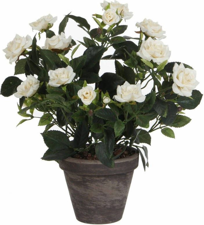 Mica Decorations Witte rozen kunstplant 33 cm met pot stan grey Kunstplanten