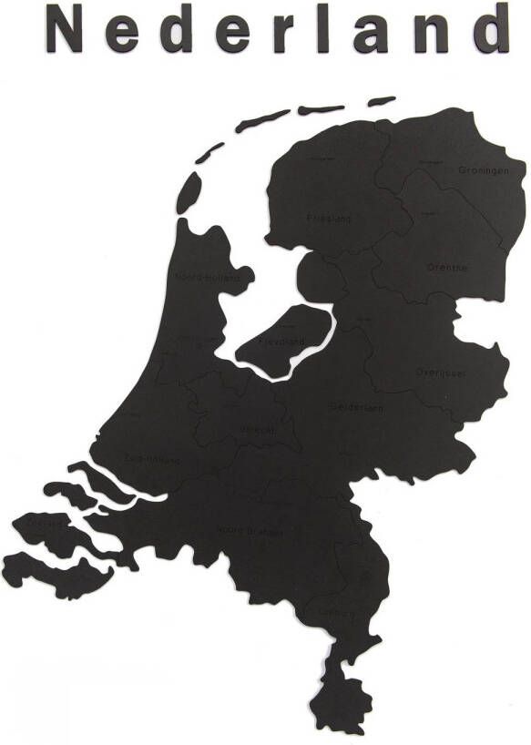 Mimi Innovations Luxe Houten Landkaart Muurdecoratie Nederland 92x69 cm 36.2x27.2 inch Zwart