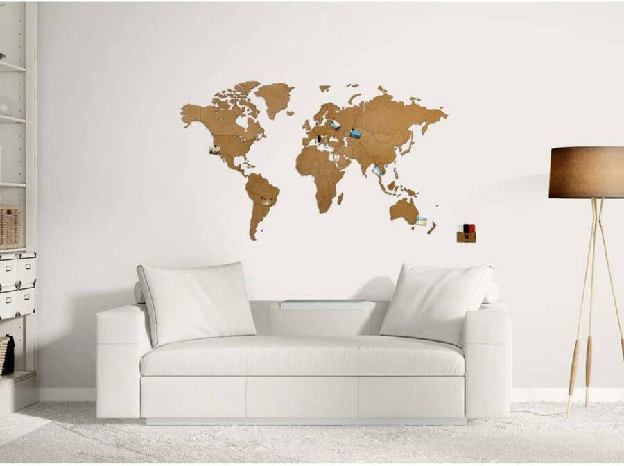 Mimi Innovations Luxe houten wereldkaart muurdecoratie 130 x 78 cm bruin