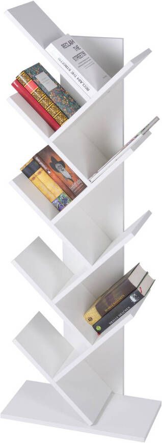 ML-Design boekenplanken wit met 8 niveaus in opbouw 50x25x140 cm gemaakt van spaanplaat en melaminefineer