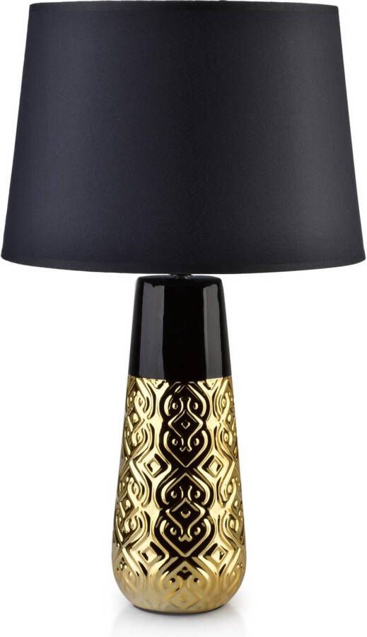 Mondex Luna Orient Gold tafellamp keramiek met stoffen kap zwart goud