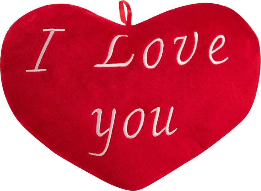 Monzana Kussen-hartvorm-rood-I Love You kussen-Valentijn--sierkussen-knuffelkussen- 32cm