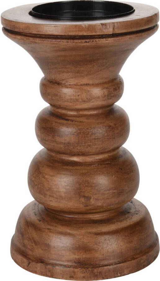 Merkloos Kandelaar van hout 13 x 21 cm Bruin