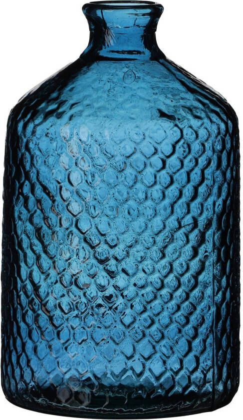 Natural Living Bloemenvaas Scubs Bottle blauw geschubt transparant glas D18 x H31 cm Vazen