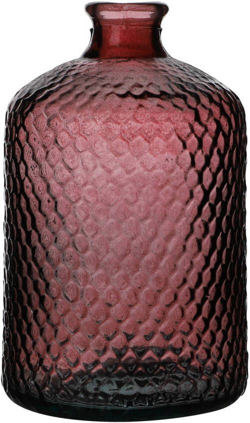 Natural Living Bloemenvaas Scubs Bottle robijn rood geschubt transparant glas D18 x H31 cm Vazen