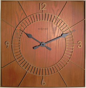 NeXtime Wandklok 50x50cm hout bruin &apos;Wood Square&apos;