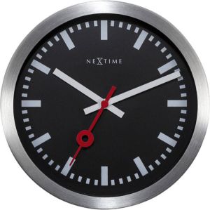 NeXtime Wandklok &apos;Station&apos; Ø19 cm geborsteld aluminium zwart