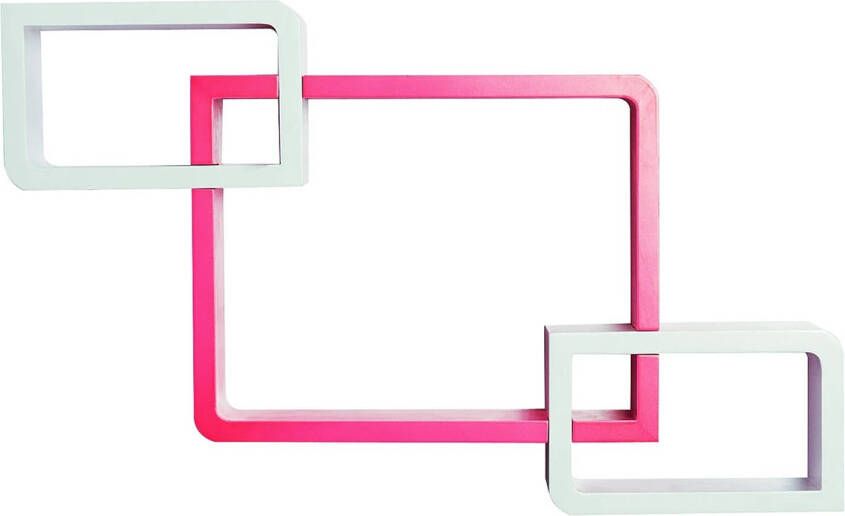 NiceGoodz Wandplank Wandrek met 3 vakken MDF roze + wit L38 x B12 x H30cm L24 x B12 x H15cm