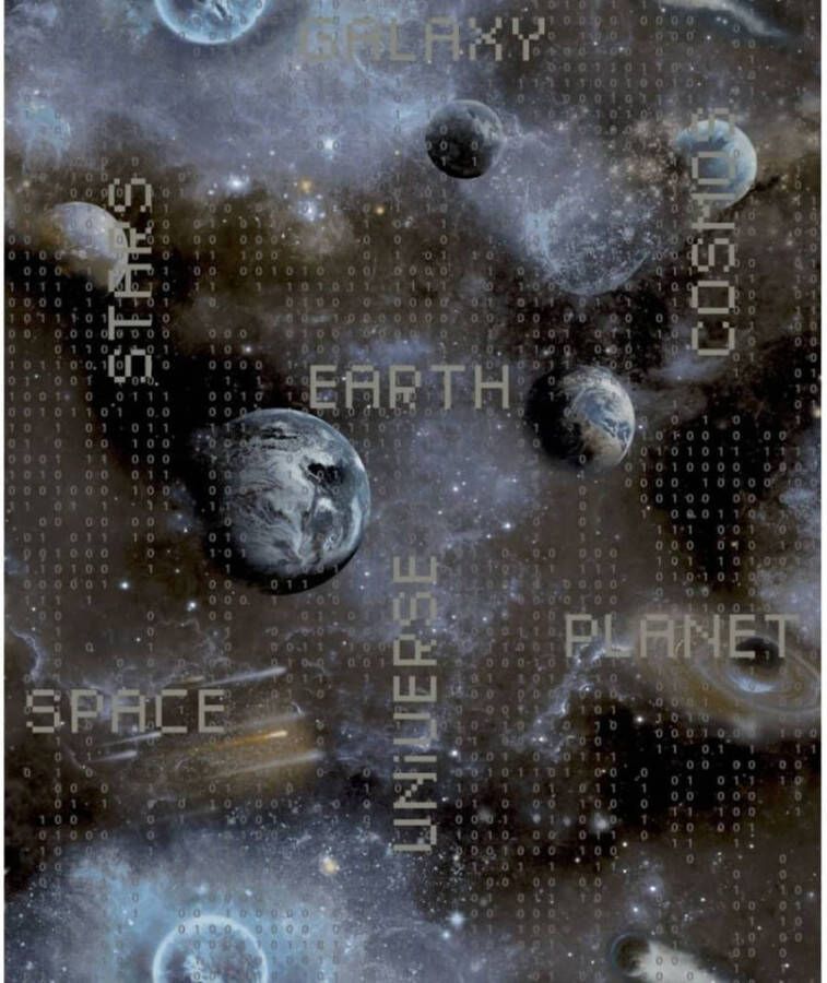 Noordwand Good Vibes Behang Galaxy Planets and Text blauw en zwart